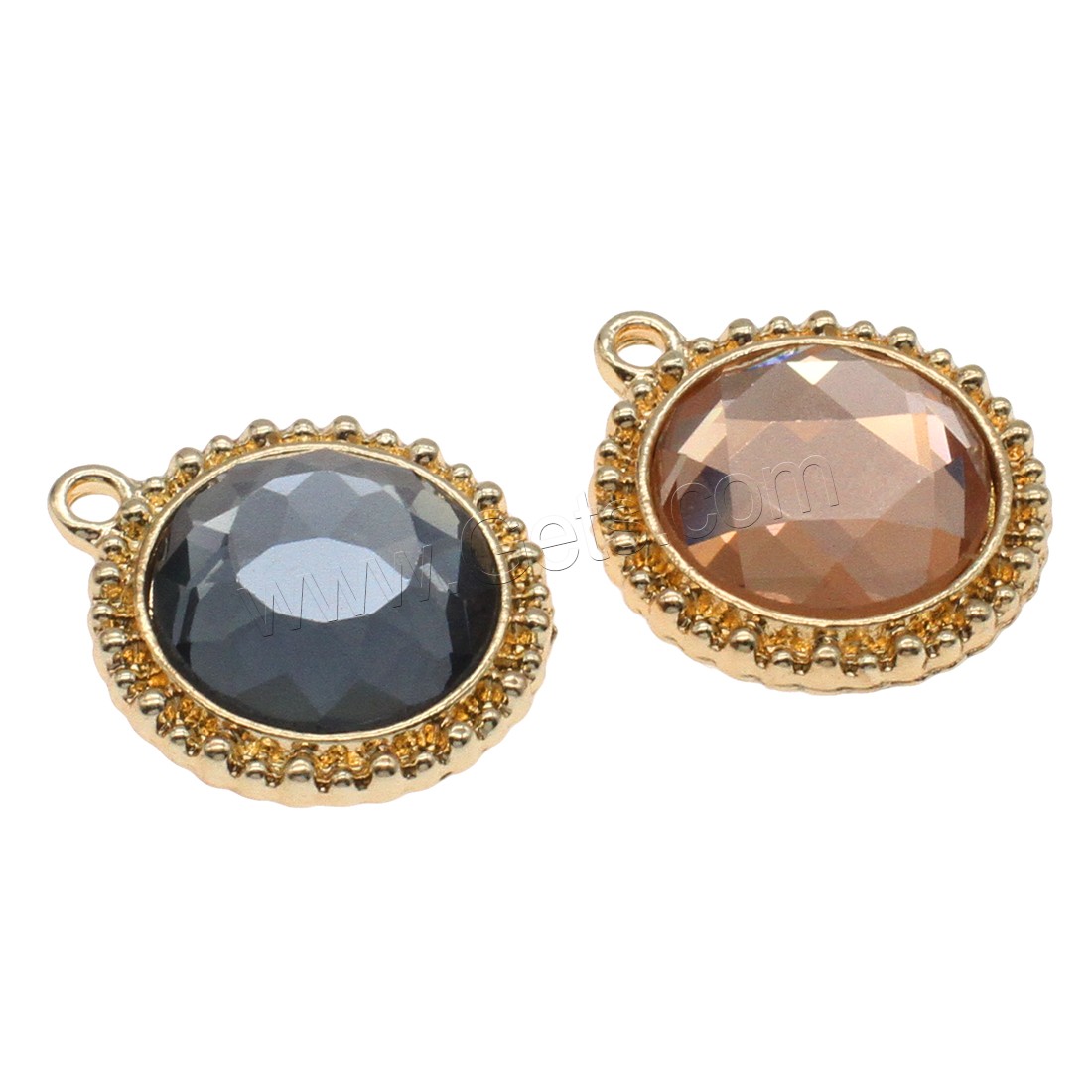 Zinc Alloy Flat Round Pendants, with Glass, gold color plated, fashion jewelry & different size for choice, more colors for choice, Hole:Approx 1.5mm, Sold By Bag