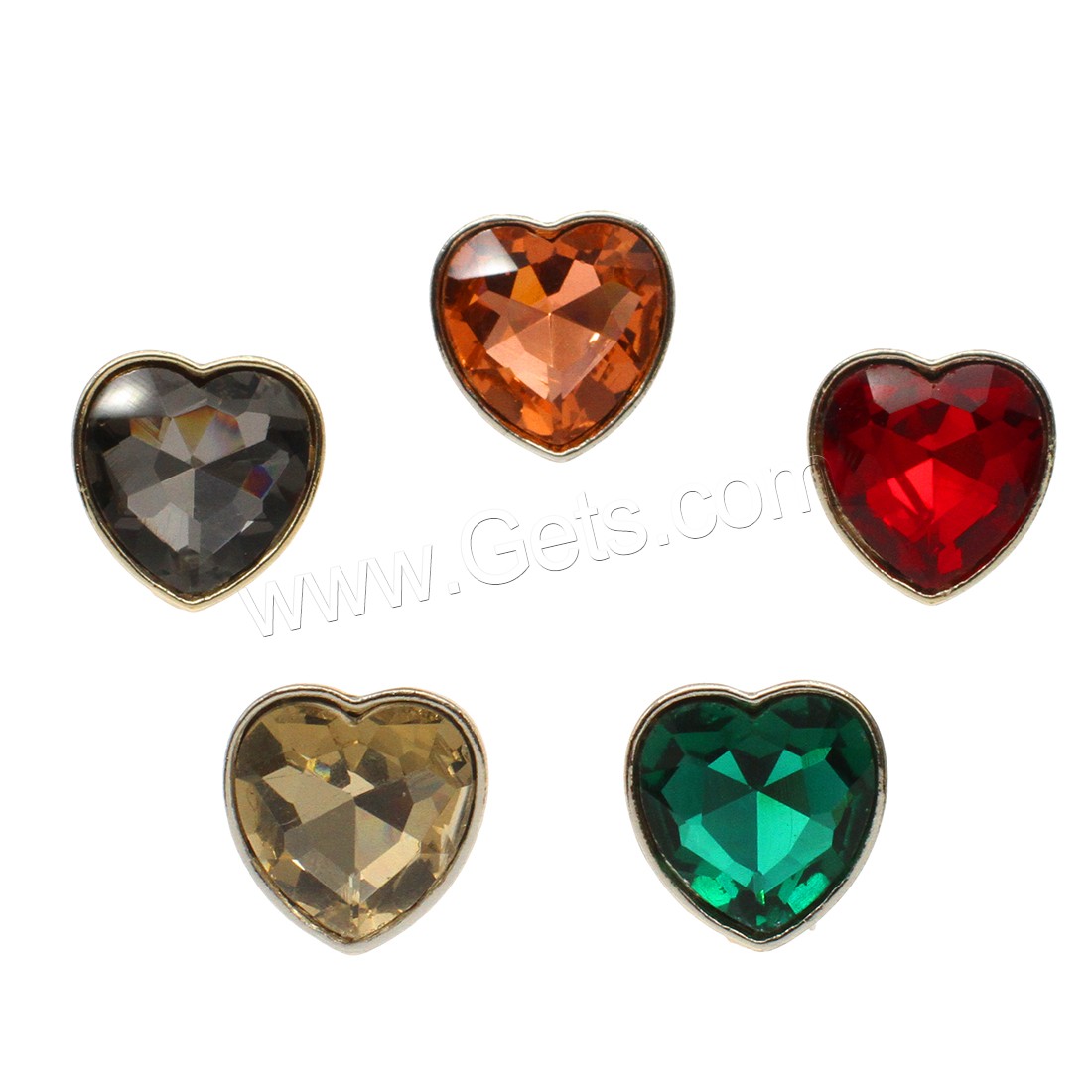 Zinc Alloy Shank Button, with Glass, Heart, plated, fashion jewelry & different size for choice, more colors for choice, Hole:Approx 1.5mm, Approx 50PCs/Bag, Sold By Bag