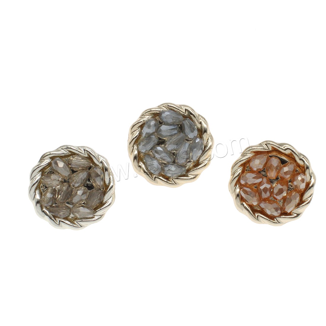 Zinc Alloy Shank Button, with Glass, Flower, plated, fashion jewelry & different size for choice, more colors for choice, Hole:Approx 4mm, Approx 50PCs/Bag, Sold By Bag