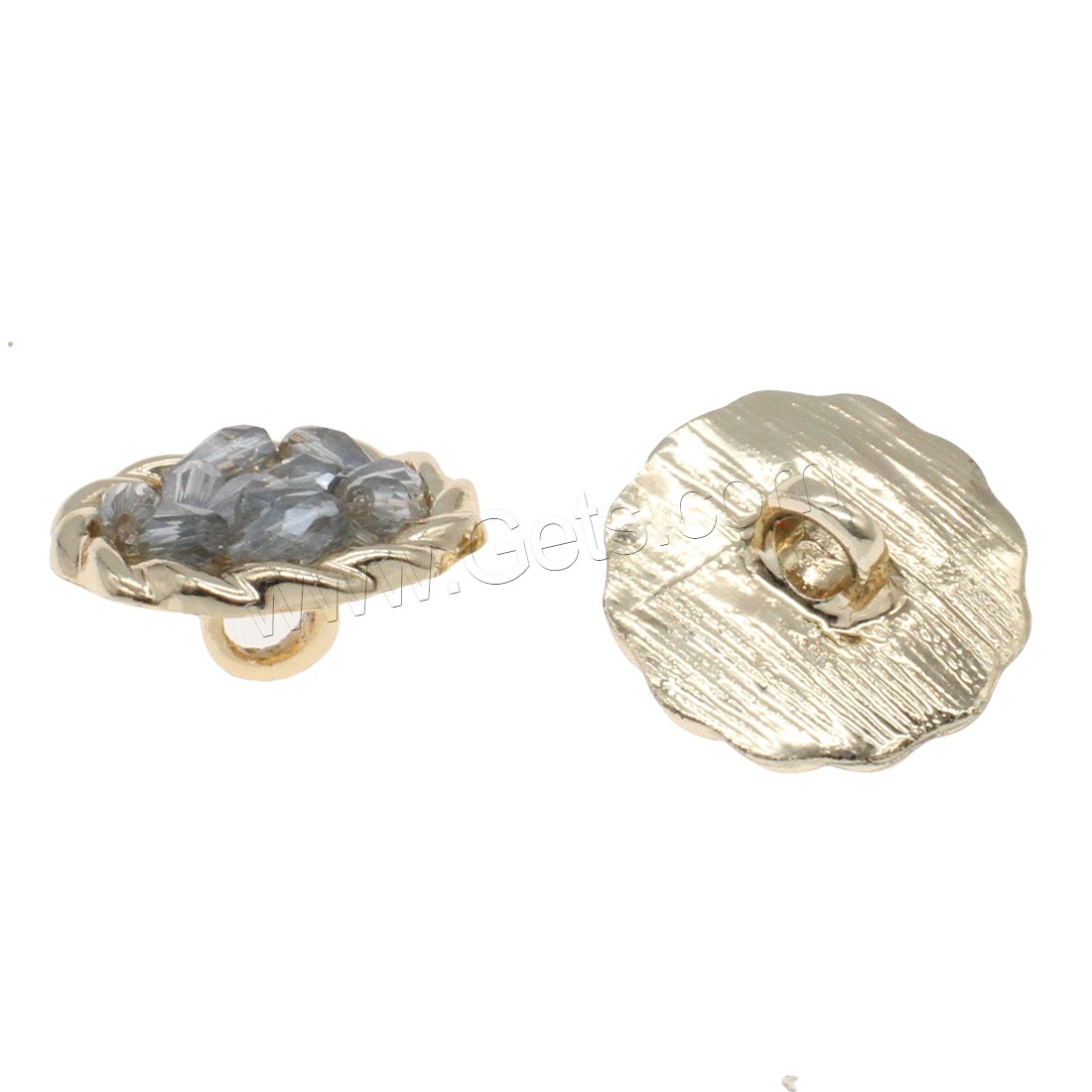 Zinc Alloy Shank Button, with Glass, Flower, plated, fashion jewelry & different size for choice, more colors for choice, Hole:Approx 4mm, Approx 50PCs/Bag, Sold By Bag