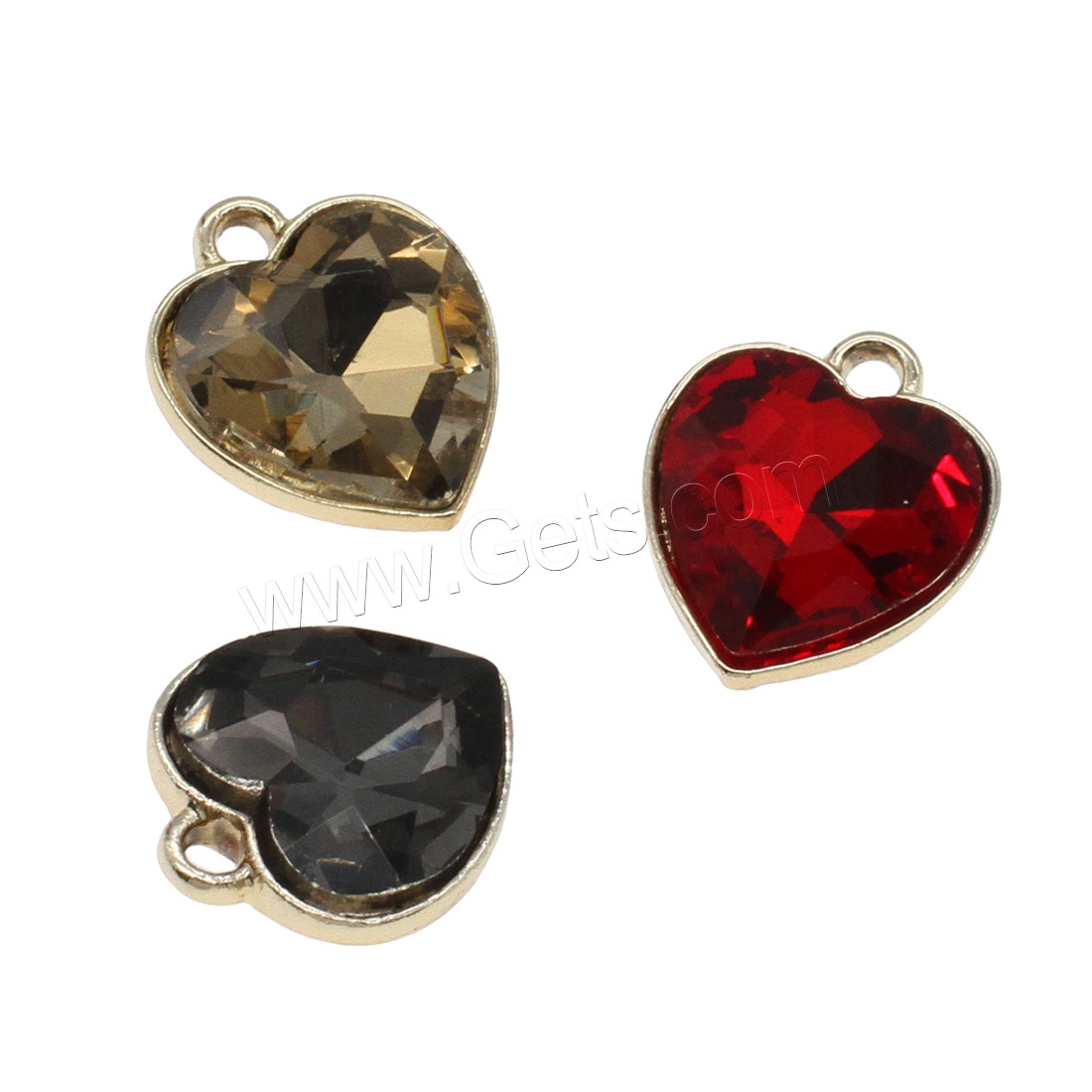 Colgantes de Aleación de Zinc en Forma de Corazón, con Vidrio, chapado en color dorado, diverso tamaño para la opción, más colores para la opción, agujero:aproximado 2mm, aproximado 50PCs/Bolsa, Vendido por Bolsa