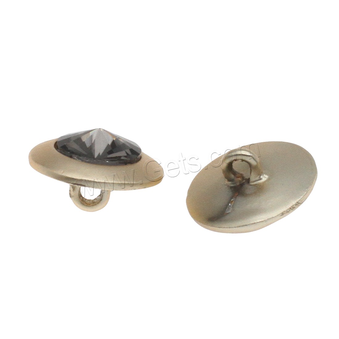 Zinc Alloy Shank Button, with Glass, gold color plated, fashion jewelry & different size for choice, more colors for choice, Hole:Approx 2mm, Approx 100PCs/Bag, Sold By Bag