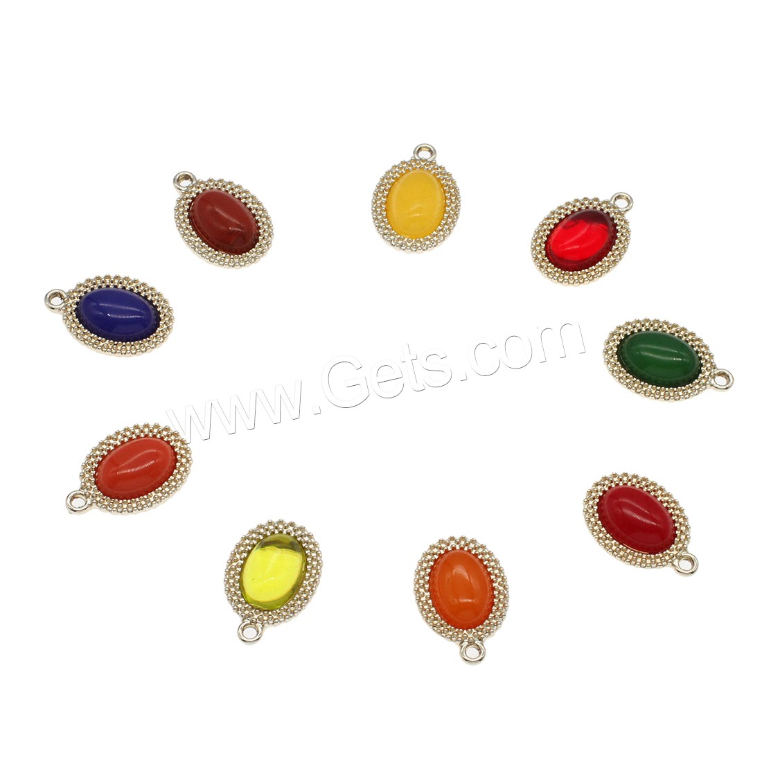 Zinklegierung flachovale Anhänger, mit Glas, goldfarben plattiert, Modeschmuck & verschiedene Größen vorhanden, keine, Bohrung:ca. 1.5mm, verkauft von Tasche