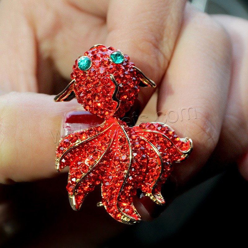 Broche de diamantes de imitación de la aleación de Zinc, pez de colores, 18K chapado en oro, diverso tamaño para la opción & para mujer & con diamantes de imitación, Rojo, Vendido por UD