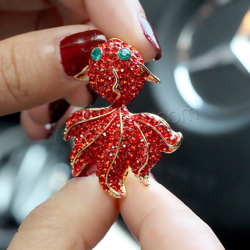 Broche de diamantes de imitación de la aleación de Zinc, pez de colores, 18K chapado en oro, diverso tamaño para la opción & para mujer & con diamantes de imitación, Rojo, Vendido por UD