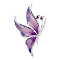 Broche de diamantes de imitación de la aleación de Zinc, Mariposa, chapado en color de plata, explosión de arena & para mujer & con diamantes de imitación, más colores para la opción, 33x57mm, Vendido por UD