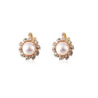 Zinc Alloy Earring Clip, with Plastic Pearl, gold color plated, for woman & with rhinestone, nickel, lead & cadmium free, 12mm 