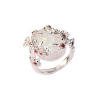 alliage de zinc bague, Placage de couleur argentée, normes différentes pour le choix & pour femme & avec strass, couleur jade blanc, protéger l'environnement, sans nickel, plomb et cadmium Vendu par sac