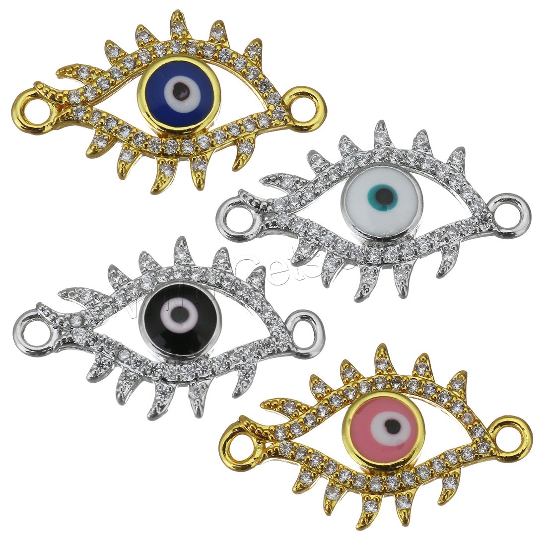 Brass Connector, Evil Eye, plated, different styles for choice & enamel & 1/1 loop, more colors for choice, 21.5x13x2.5mm, Hole:Approx 1.5mm, Sold By PC