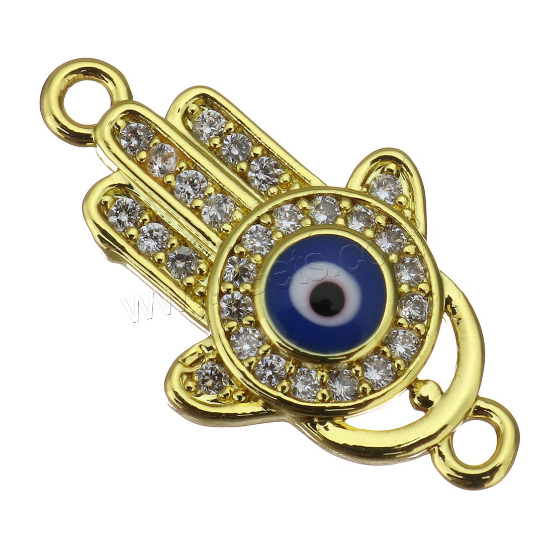 Brass Connector, Evil Eye Hamsa, plated, different styles for choice & micro pave cubic zirconia & enamel & 1/1 loop, more colors for choice, 13x22.5x3.5mm, Hole:Approx 1.5mm, Sold By PC