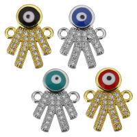 Brass Connector, plated, evil eye pattern & micro pave cubic zirconia & 1/1 loop Approx 1.5mm 