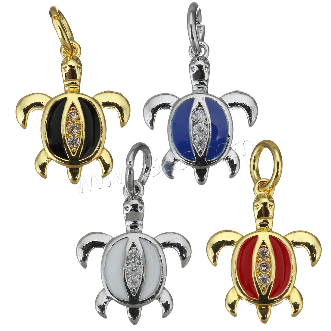 Animal Brass Pendants, Turtle, plated, different styles for choice & micro pave cubic zirconia & enamel, more colors for choice, 13.5x17x2.5mm, Hole:Approx 4mm, Sold By PC