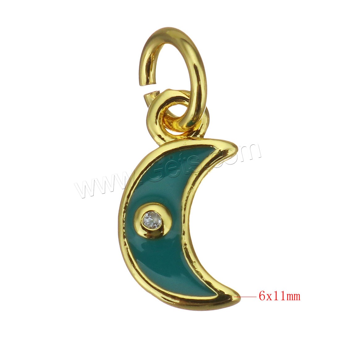 Cubic Zirconia Micro Pave Brass Pendant, Moon, plated, different styles for choice & micro pave cubic zirconia & enamel, more colors for choice, 6x11x2mm, Hole:Approx 3mm, Sold By PC