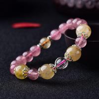 Strawberry Quartz Bracelet, with Brass, silver color plated, fashion jewelry & folk style & for woman, 80-110mm 