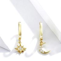 Plata de ley 925 Pendientes asimétricos, plata esterlina pendiente de aro, chapado en color dorado, hipo alérgico & micro arcilla de zirconia cúbica & para mujer, chapado en color metálico, 22x7mm, Vendido por Par