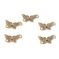 Conector de aleación de Zinc animal, Mariposa, chapado en color dorado, esmalte & con diamantes de imitación & 1/1 aro, 20x10x2mm, agujero:aproximado 1mm, aproximado 50PCs/Bolsa, Vendido por Bolsa