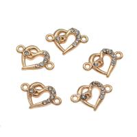 Conector de aleación de Zinc de diamantes de imitación, Corazón, chapado en color dorado, con diamantes de imitación & 1/1 aro, 16x12x1mm, agujero:aproximado 1mm, aproximado 50PCs/Bolsa, Vendido por Bolsa