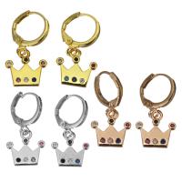 metal Huggie Pendiente aro de la gota, Corona, chapado, micro arcilla de zirconia cúbica & para mujer, más colores para la opción, 26mm,13x13mm, Vendido por Par