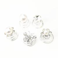 aleación de zinc Hilanderos de pelo, con Perlas plásticas, chapado en color de plata, diferentes estilos para la opción & para mujer & con diamantes de imitación, libre de níquel, plomo & cadmio, 50PCs/Bolsa, Vendido por Bolsa