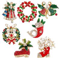 aleación de zinc Insignia de Navidad, chapado en color dorado, Lindo & unisexo & diferentes estilos para la opción & esmalte & con diamantes de imitación, libre de níquel, plomo & cadmio, 46*32mm, 2PCs/Bolsa, Vendido por Bolsa