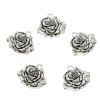 Zinc Alloy Flower Pendants, Rose, antique silver color plated Approx 2mm 