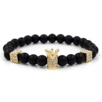 Zinc Alloy Rhinestone Bracelets, with Black Agate, Crown, plated, Unisex & with rhinestone & frosted 8mm Approx 7.49 Inch 