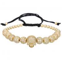 Zinc Alloy Rhinestone Bracelets, with Nylon Cord, Skull, plated, Unisex & micro pave rhinestone 8mm Approx 5.91-9.85 Inch 