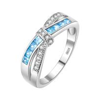 laiton bague, avec zircon cubique, Placage de couleur argentée, normes différentes pour le choix & pour femme, bleu, protéger l'environnement, sans nickel, plomb et cadmium, Vendu par PC