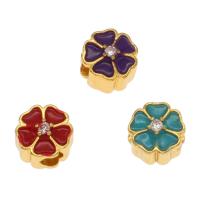 Abalorios de Aleación de Zinc en Forma Flor, metal, chapado en color dorado, esmalte & con circonia cúbica, más colores para la opción, 10x10x10mm, agujero:aproximado 3mm, Vendido por UD