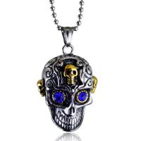 Titanium Steel Jewelry Necklace, Skull, Unisex & ball chain & with rhinestone Approx 15 Inch 