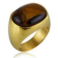 Titanium Steel Finger Ring, with Tiger Eye, Unisex 6mm,17mm 