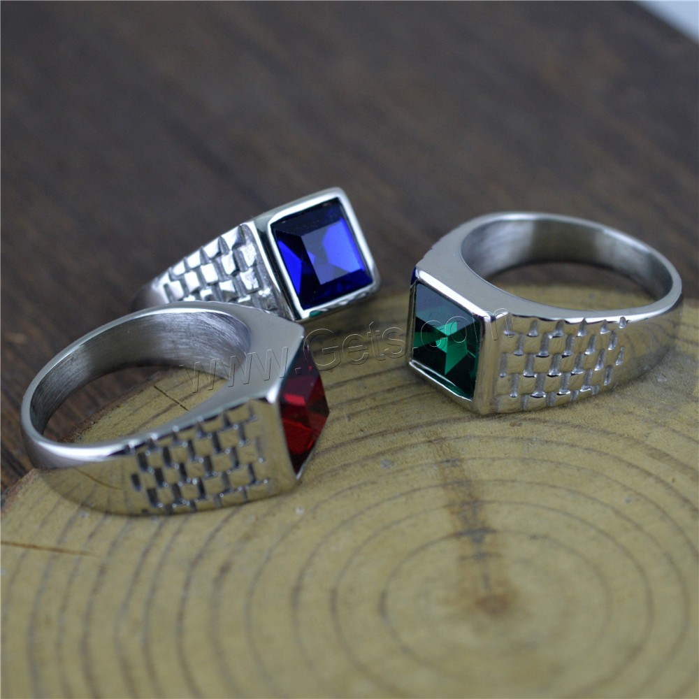 Titanium Steel Finger Ring, with Crystal, vintage & Unisex, more colors for choice, 4mm,11mm, Sold By PC