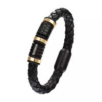 Titanstahl Armband, mit PU Leder, Modeschmuck & unisex & verschiedene Größen vorhanden, schwarz, verkauft von PC