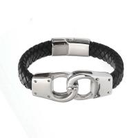 Titanstahl Armband, mit PU Leder, Modeschmuck & unisex & verschiedene Größen vorhanden, schwarz, verkauft von PC