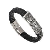 Titanstahl Armband, mit PU Leder, Modeschmuck & unisex & verschiedene Größen vorhanden, schwarz, verkauft von PC