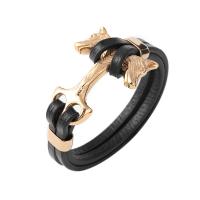 Titanstahl Armband, mit PU Leder, Doppelschicht & Modeschmuck & unisex & verschiedene Größen vorhanden, goldfarben, verkauft von PC