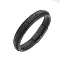 Titanstahl Armband, mit PU Leder, Modeschmuck & unisex & verschiedene Größen vorhanden, schwarz, verkauft von PC