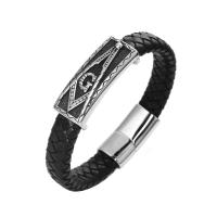 Titanstahl Armband, mit PU Leder, Modeschmuck & unisex & verschiedene Größen vorhanden, schwarz, verkauft von PC