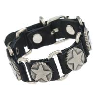 Kunstleder Armband, mit Eisen & Zinklegierung, Stern, Einstellbar & unisex, keine, frei von Nickel, Blei & Kadmium, 240*15mm, 2PCs/Tasche, verkauft von Tasche