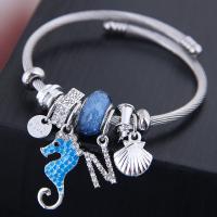 Europeo pulseras de cristal mixto, aleación de zinc, con Cristal de murano & acero inoxidable, chapado, diferentes estilos para la opción & para mujer & con diamantes de imitación, diámetro interior:aproximado 55mm, Vendido por UD