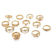 Zink-Legierung Ring Set, Zinklegierung, Fingerring, goldfarben plattiert, 13 Stück & für Frau & mit Strass, Größe:10.5, verkauft von setzen