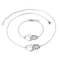 Titanium Steel Jewelry Set, bracelet & necklace, Heart, plated, 2 pieces & oval chain & for woman 30*16mm,1.5mm Approx 7.8 Inch, Approx 19.4 Inch 