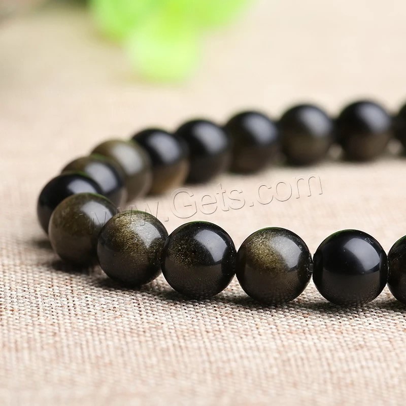 Gold Obsidian Beads, Round, polished, DIY & different size for choice, Hole:Approx 1mm, Sold By Strand