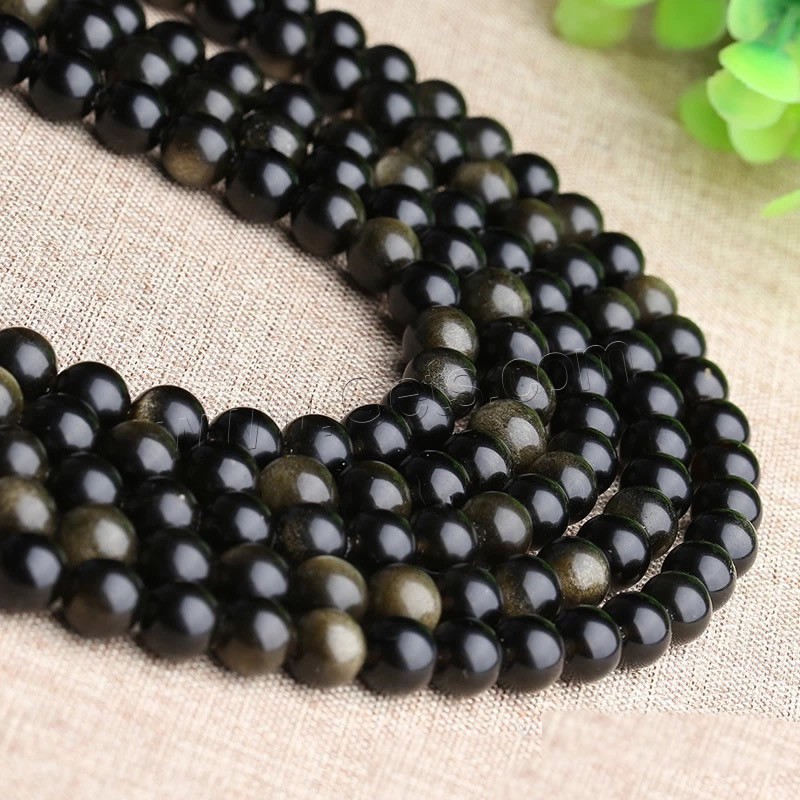 Gold Obsidian Beads, Round, polished, DIY & different size for choice, Hole:Approx 1mm, Sold By Strand