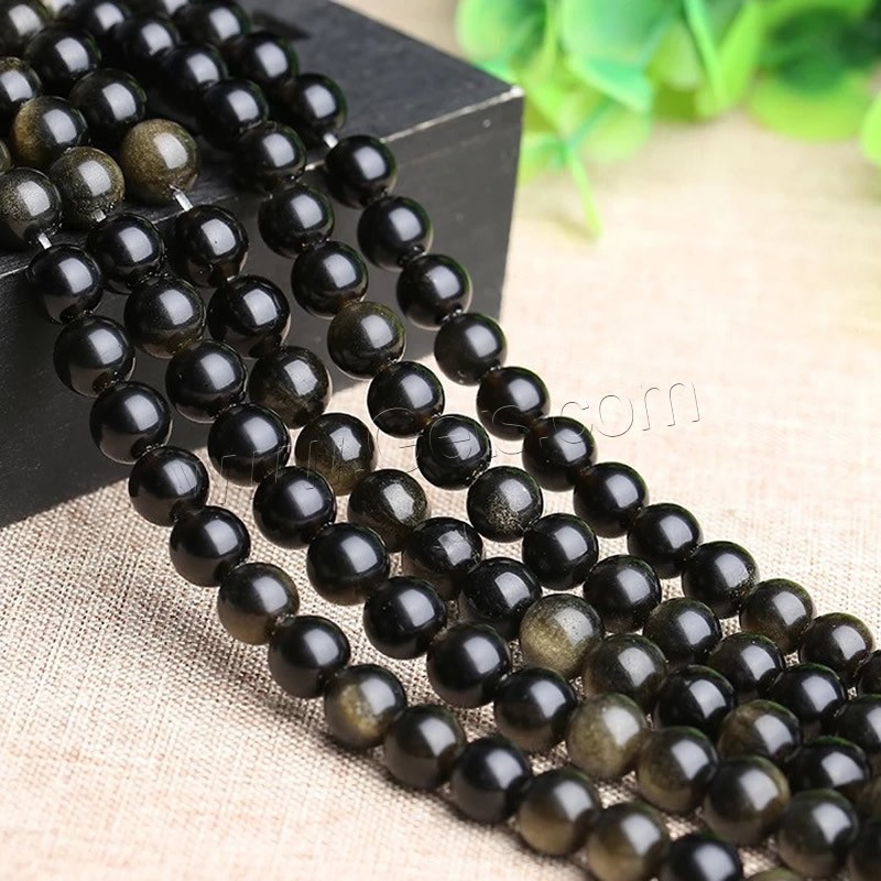 Gold Obsidian Beads, Round, polished, DIY & different size for choice, Hole:Approx 1mm, Sold By Strand