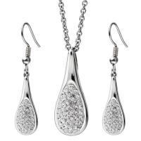 Titanium Steel Jewelry Set, earring & necklace, with 5cm extender chain, Teardrop, oval chain & for woman & with rhinestone Approx 17.72 Inch 