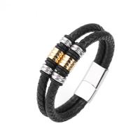 Stainless Steel Bracelet, with PU Leather, fashion jewelry & Unisex 