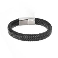 Stainless Steel Bracelet, with PU Leather, fashion jewelry & Unisex 