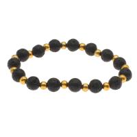 Lava Bead Bracelet, with Brass, Round, gold color plated, fashion jewelry & Unisex, black, 5mm,8mm Approx 7.5 Inch 