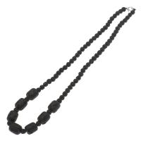 Collier de perles de lave, lave volcanique, avec laiton, Placage de couleur platine, bijoux de mode & unisexe, noire, 14*12mm,6mm Environ 16.1 pouce, Vendu par brin